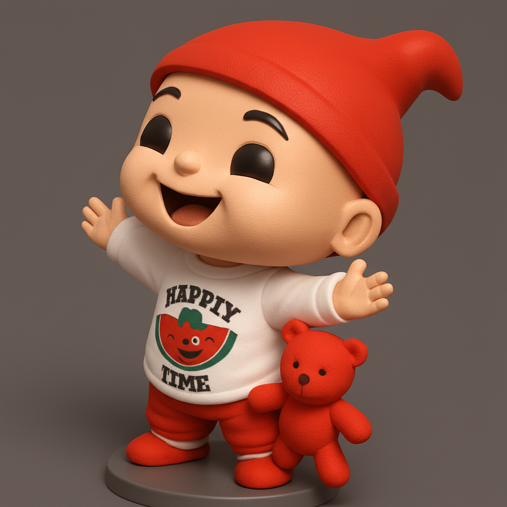 face to 3d model ai-3D portrait printing from photo_Joyful Chibi Figurine: Watermelon Pal & Red Bear