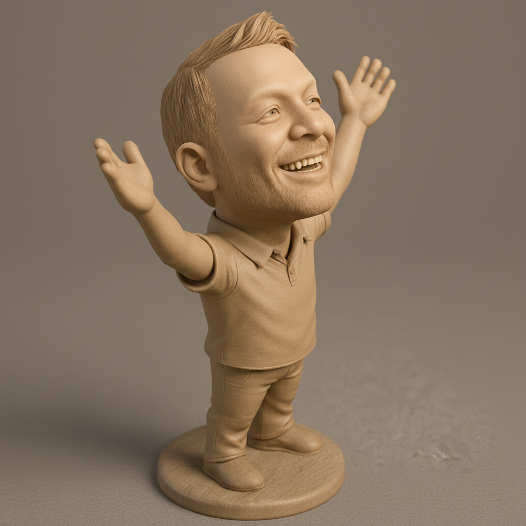 face anatomy 3d model-create 3d face model from photo_Uplifting Bobblehead: Cheerful Man Figurine