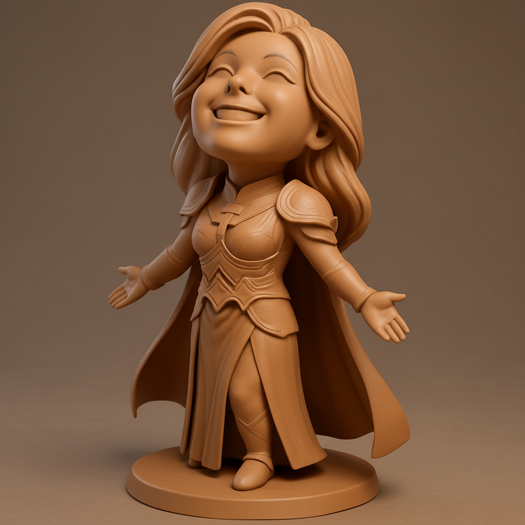 face to 3d model ai-3D portrait printing from photo_Radiant Chibi Warrior: Joyful Embrace Figurine 3D Print