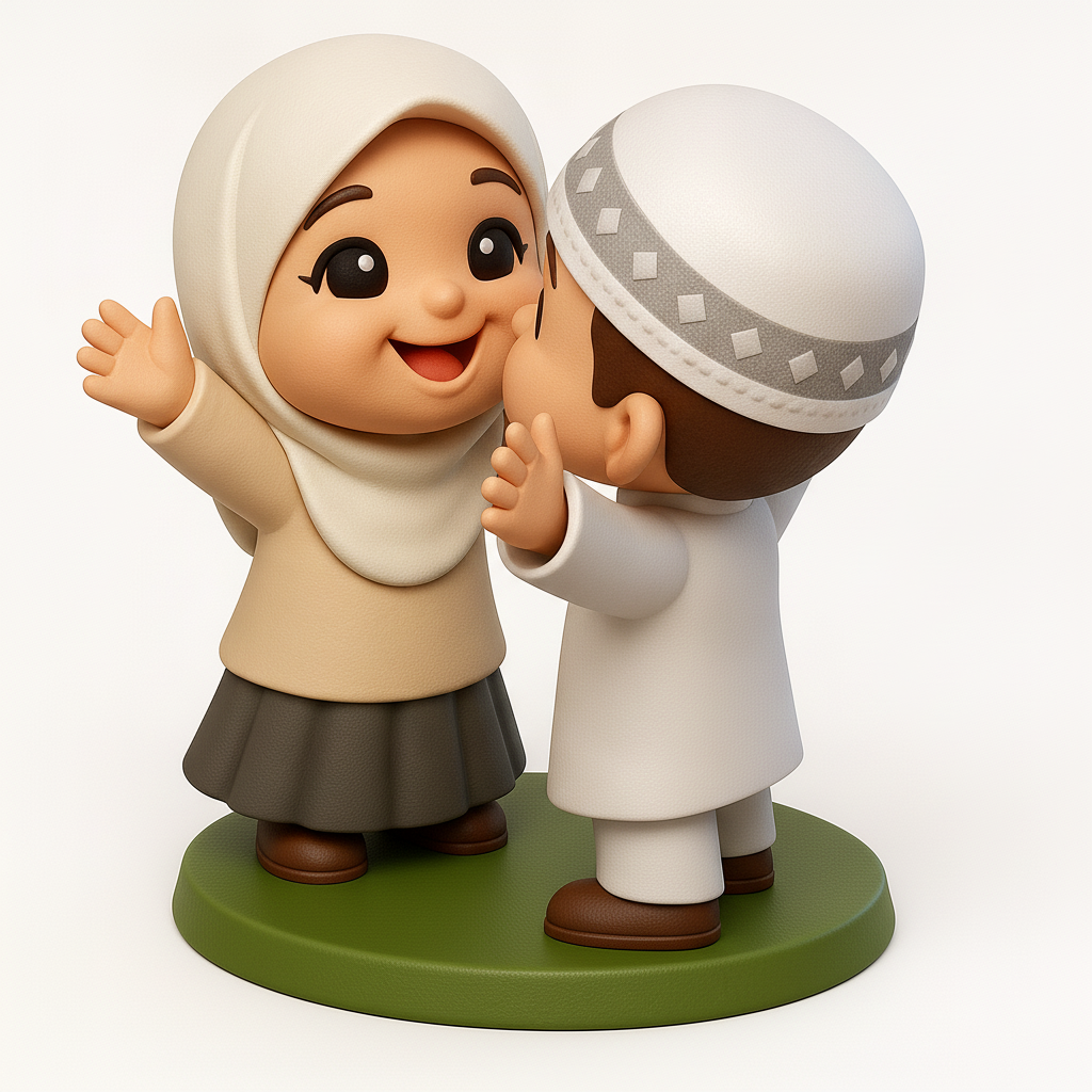 face to 3d model ai-3D portrait printing from photo_Joyful Muslim Kids Hug Figurine - Perfect for Eid Décor