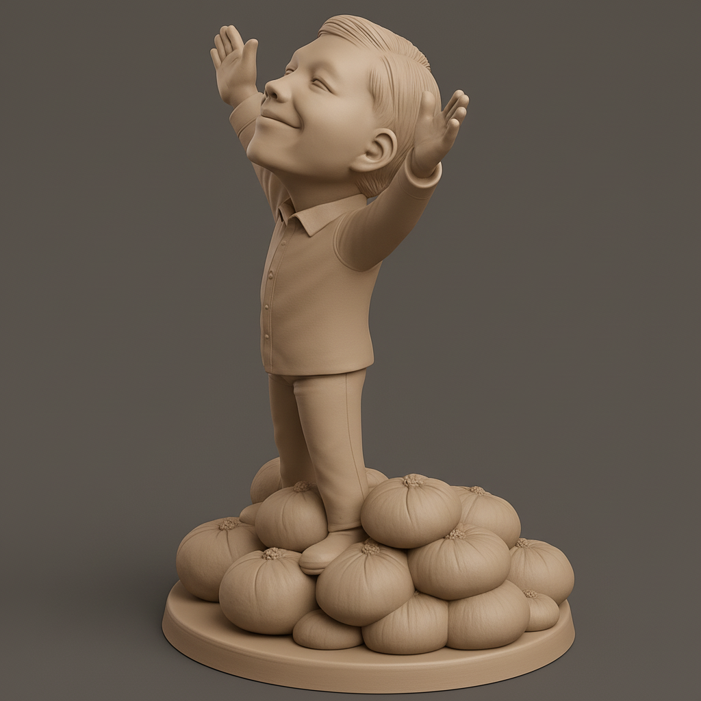 silhouette 3d printer maker-3d portrait printing_Joyful Harvest Boy Celebrating Success Statue