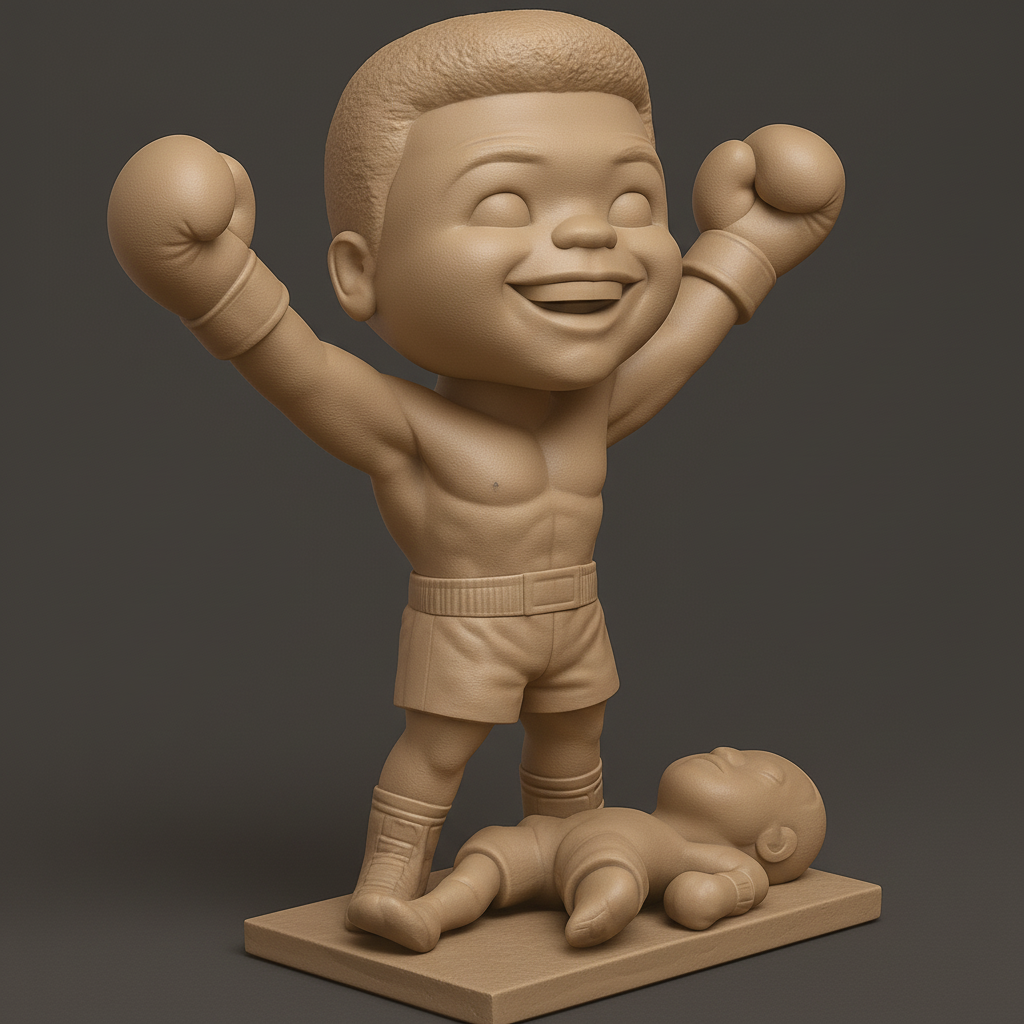 face to 3d model ai-3D portrait printing from photo_Chibi Boxer Victory Statue: Celebrate the Knockout!
