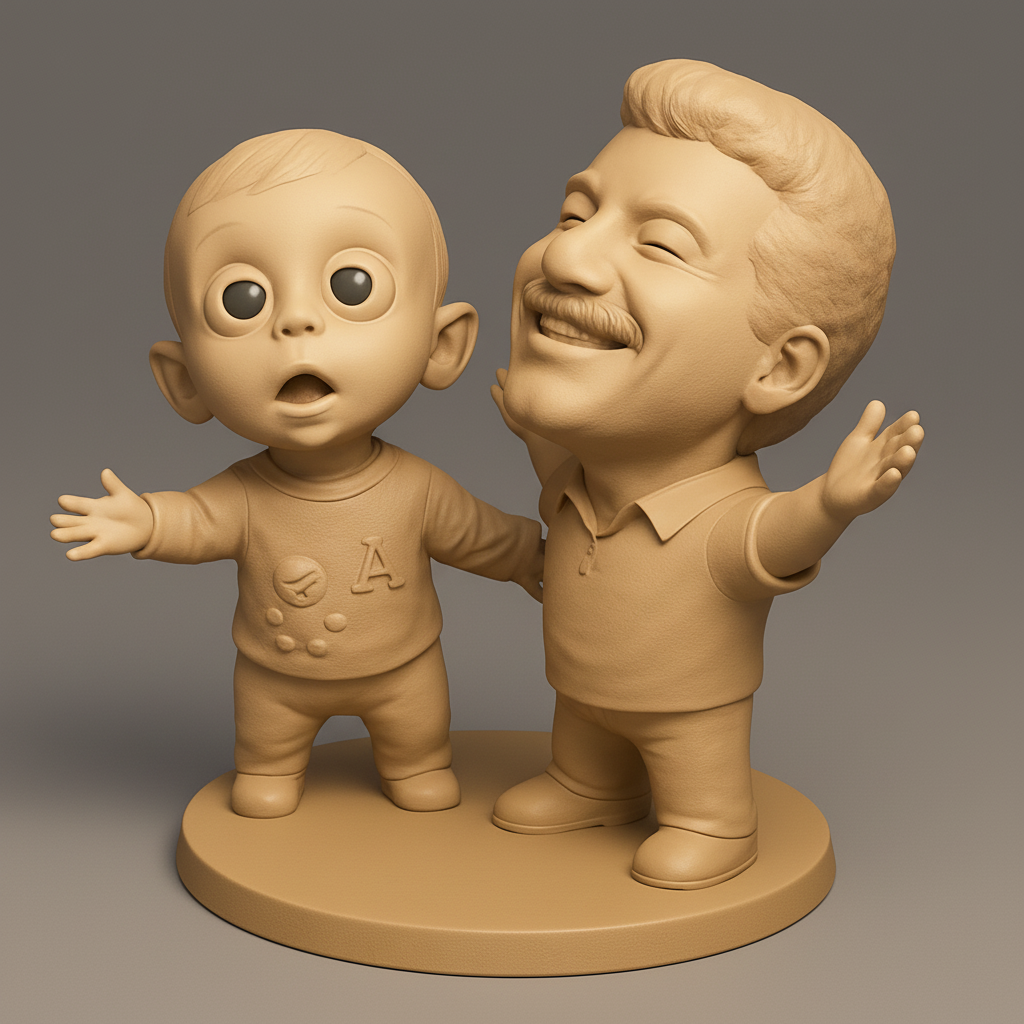 face anatomy 3d model-create 3d face model from photo_Joyful Embrace: Father and Baby Clay-Style Figure