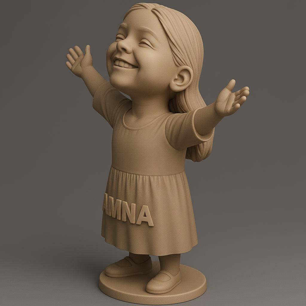 face anatomy 3d model-create 3d face model from photo_Joyful Girl Statue with Custom Name Feature