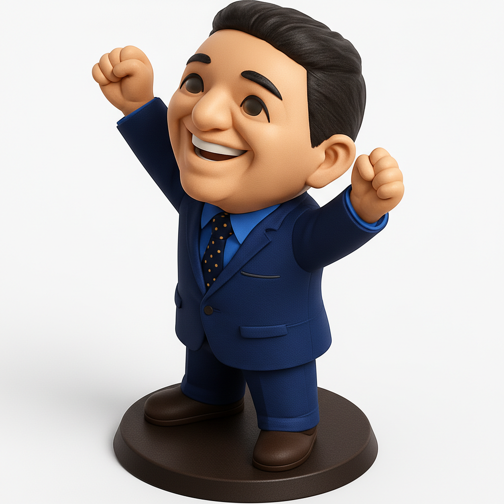 face to 3d model ai-3D portrait printing from photo_Victorious Chibi Businessman Figurine