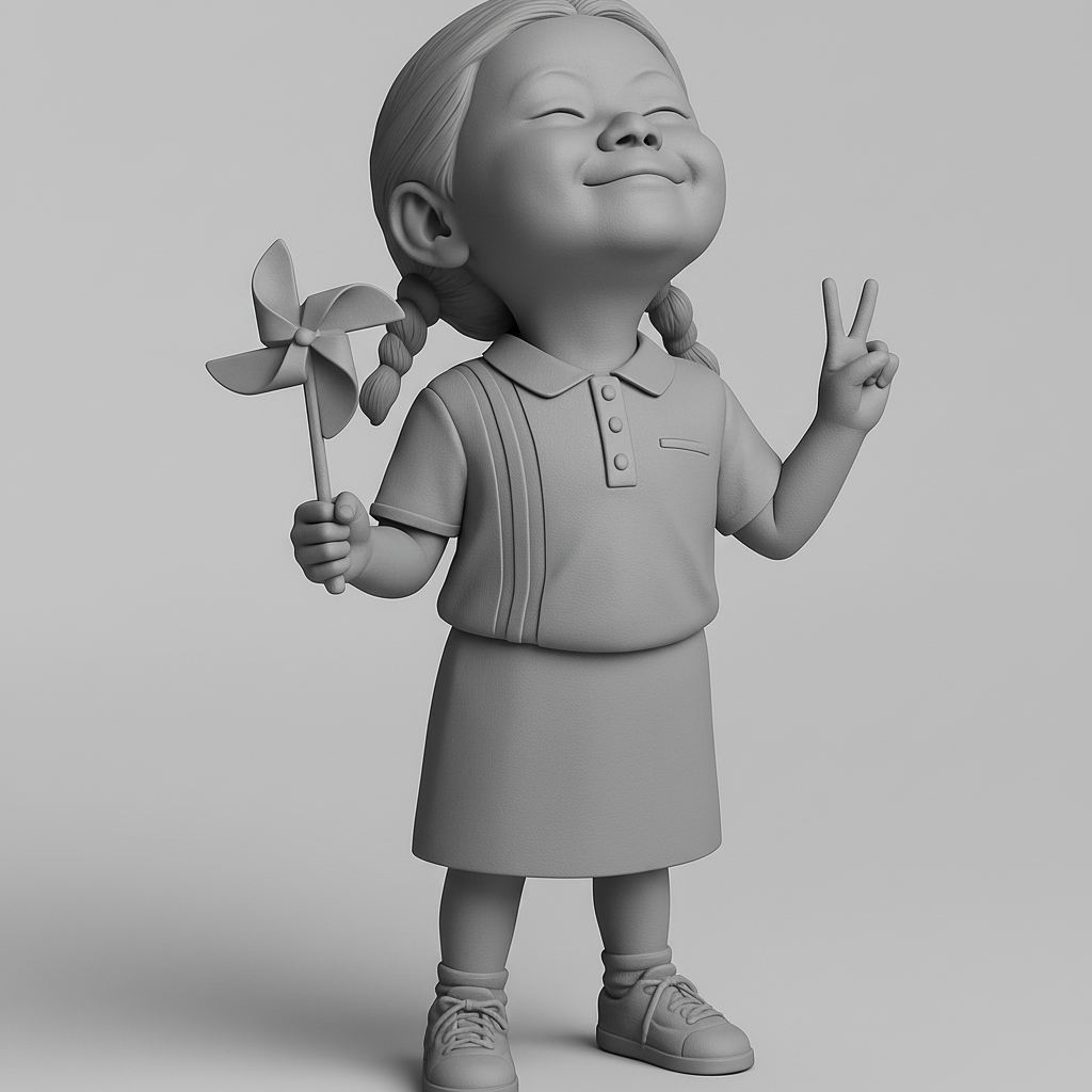 face anatomy 3d model-create 3d face model from photo_Joyful Girl with Pinwheel Figurine