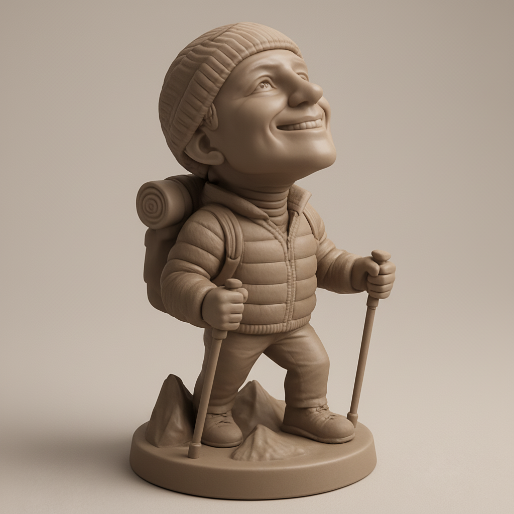silhouette 3d printer maker-3d portrait printing_Joyful Hiker Bobblehead: Summit Your Desk with a Smile!