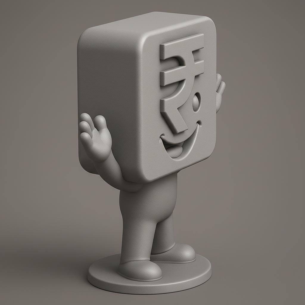face to 3d model ai-3D portrait printing from photo_Desk Buddy: Happy Rupee Symbol Figurine