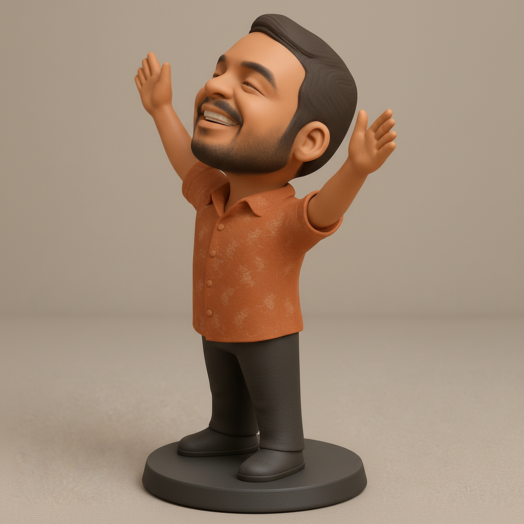 face anatomy 3d model-create 3d face model from photo_Joyful Man Figurine: Celebrate Success with a Smile!