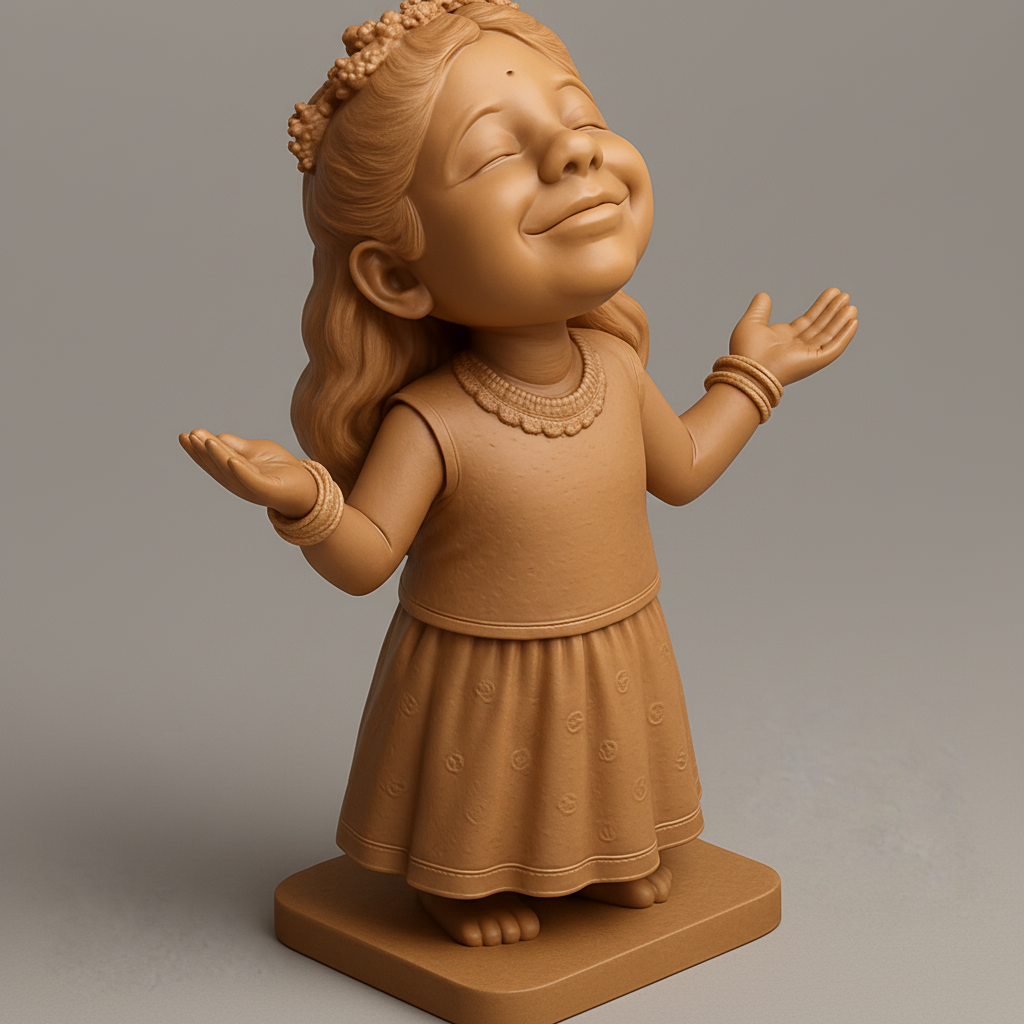 silhouette 3d printer maker-3d portrait printing_Serene Little Girl Figurine: Embrace Joy & Blessings