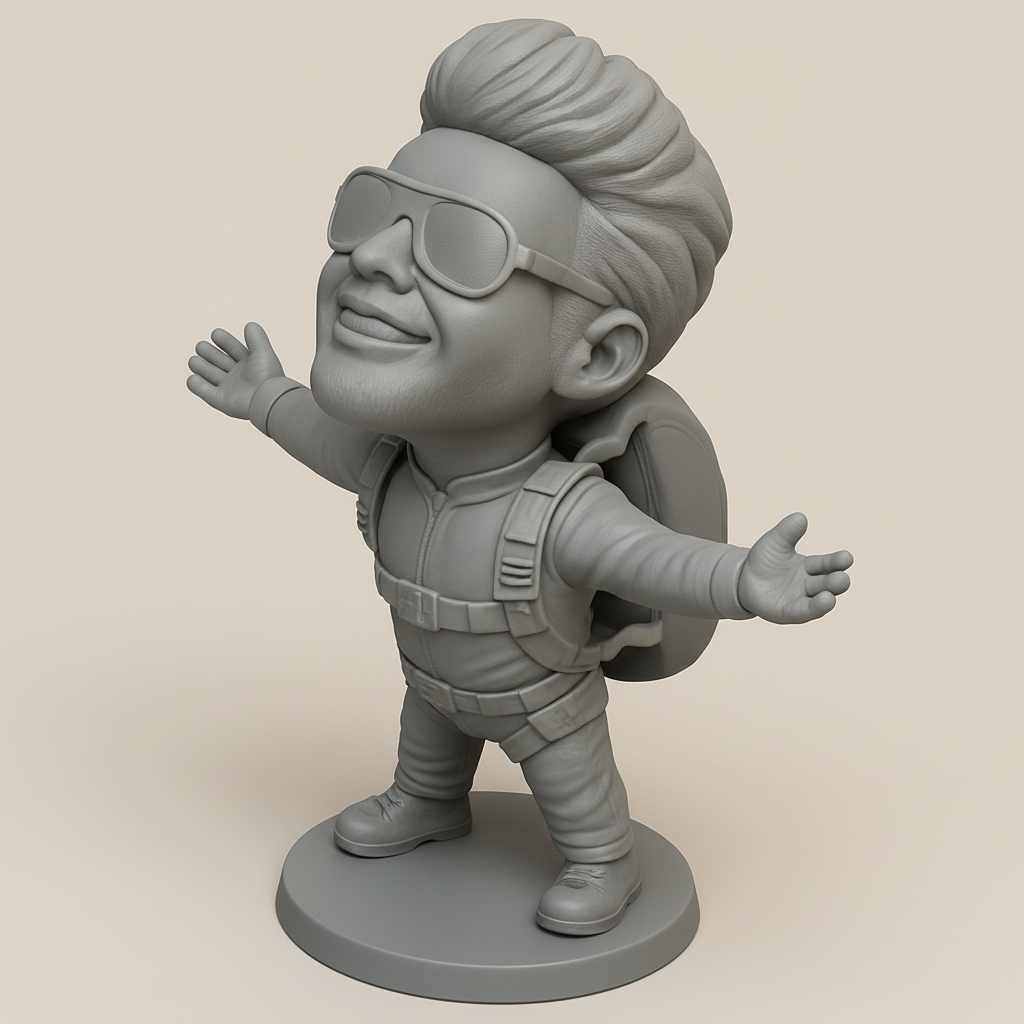 silhouette 3d printer maker-3d portrait printing_Adventure Awaits: Joyful Chibi Skydiver Figurine