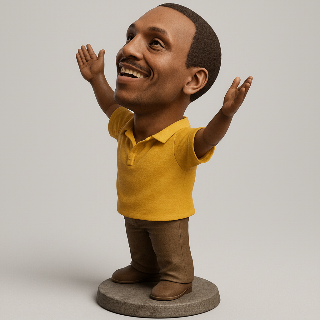 face to 3d model ai-3D portrait printing from photo_Joyful 'Hands Up' Bobblehead: Celebrate Happiness!