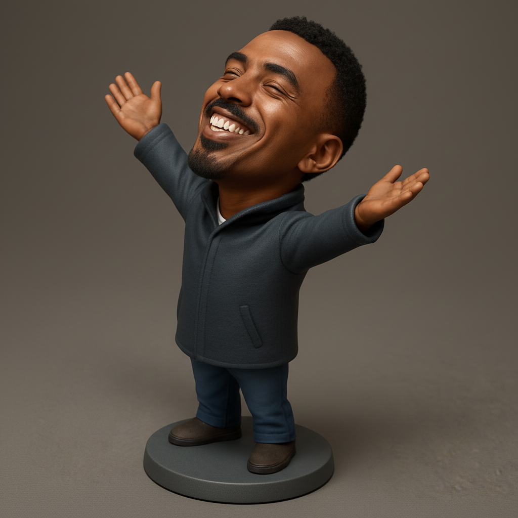 face to 3d model ai-3D portrait printing from photo_Radiate Joy: Open Arms Happy Man Desk Buddy