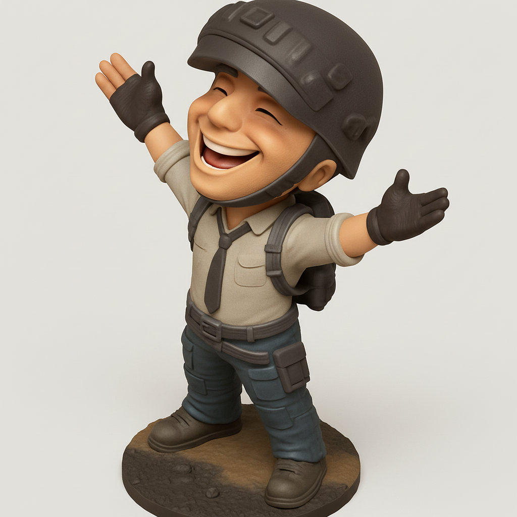 face to 3d model ai-3D portrait printing from photo_Cheerful PUBG Player Figurine - Celebrate Every Win!