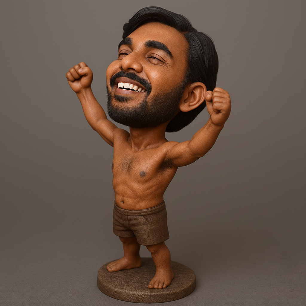 silhouette 3d printer maker-3d portrait printing_Cheerful Champion: Fun Bobblehead Design