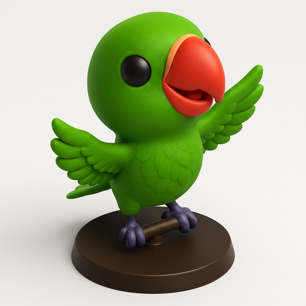 face anatomy 3d model-create 3d face model from photo_Adorable Green Parrot Pal - Your Cheerful 3D Print!