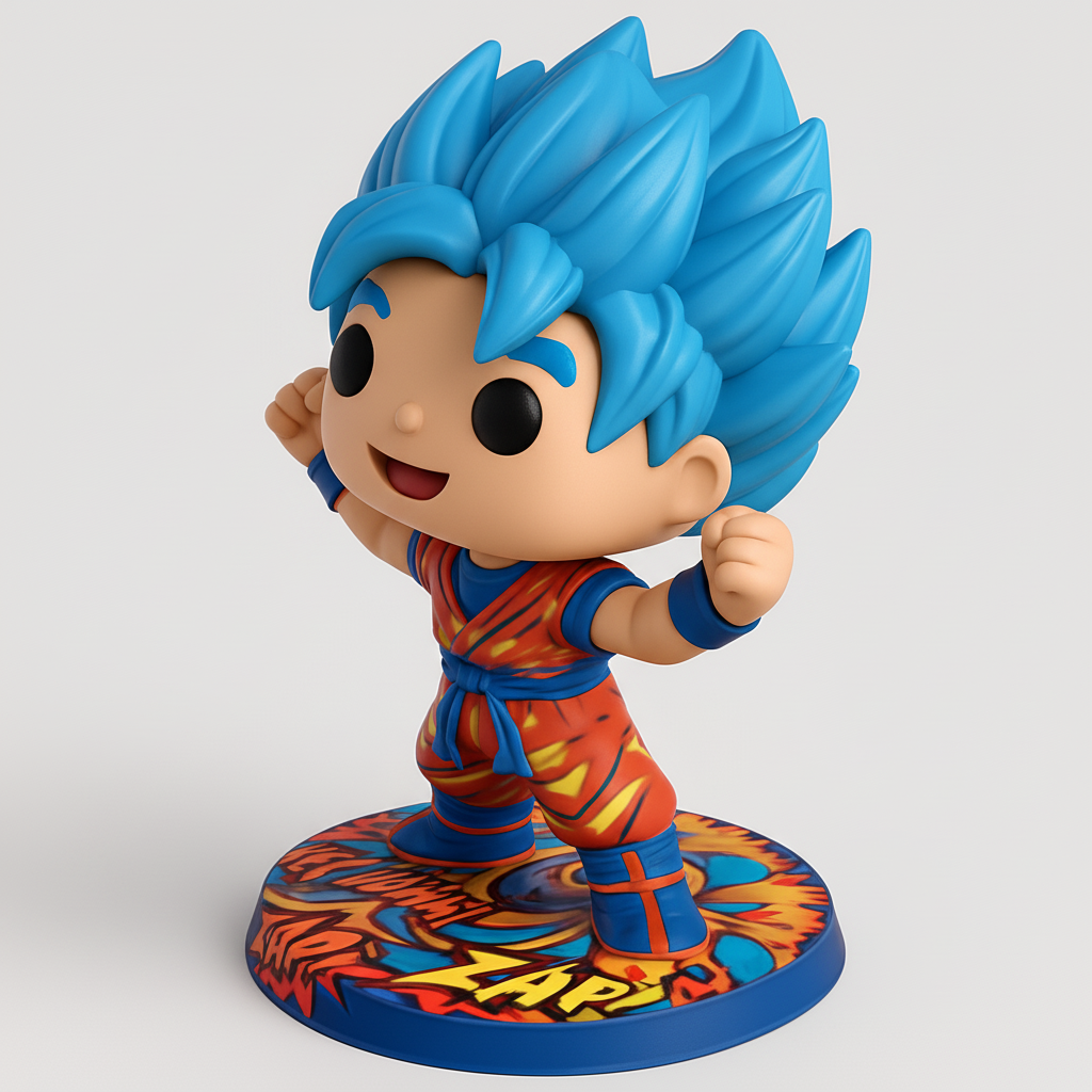face to 3d model ai-3D portrait printing from photo_Dynamic Goku SSJ Blue Pop Style Figure with Base