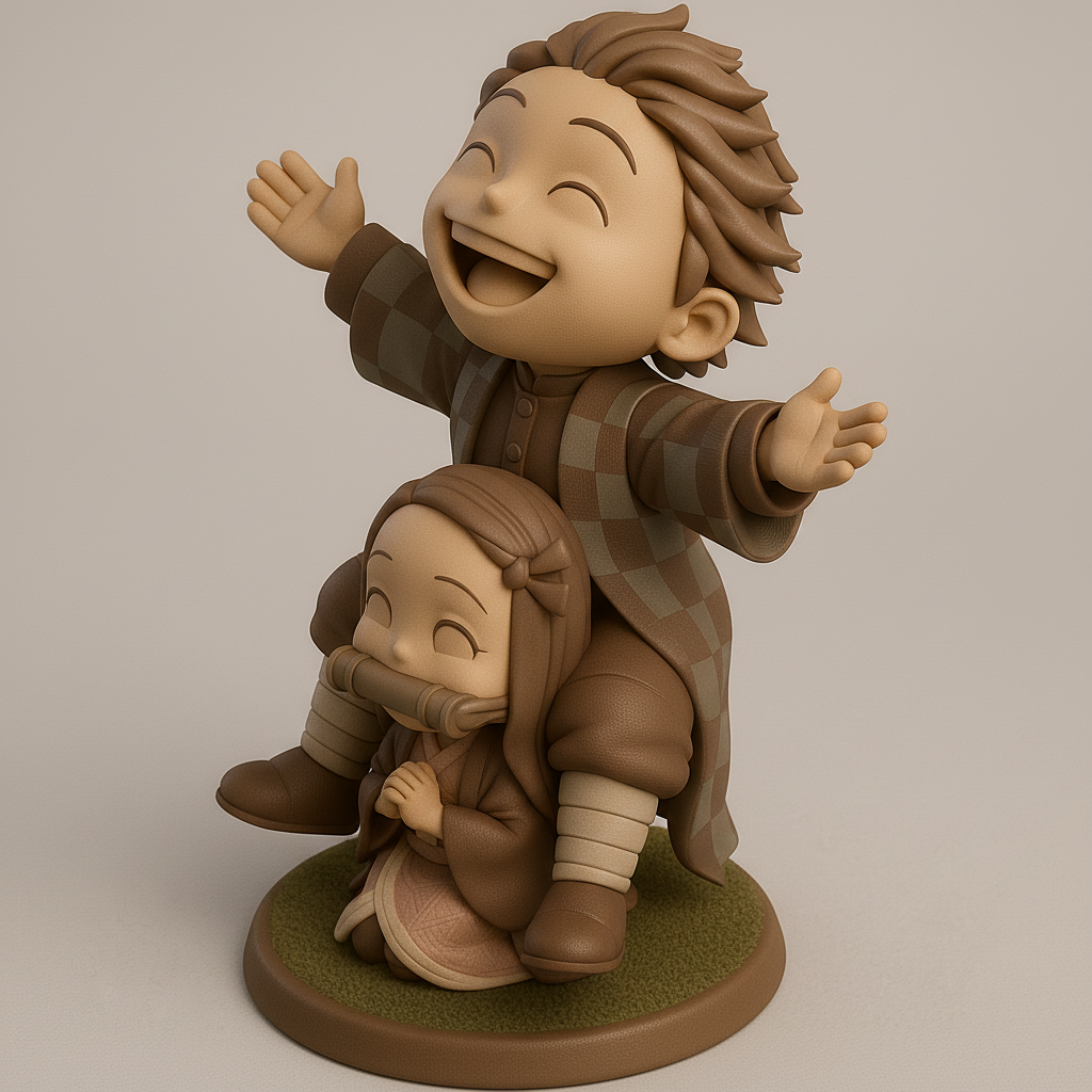 silhouette 3d printer maker-3d portrait printing_Joyful Duo: Whimsical Character Figurine