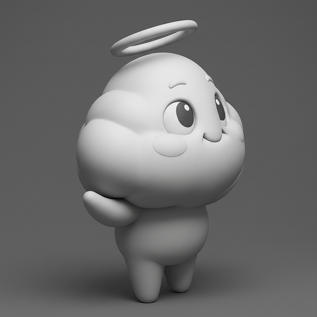 face anatomy 3d model-create 3d face model from photo_Cute Cloud Character with Halo