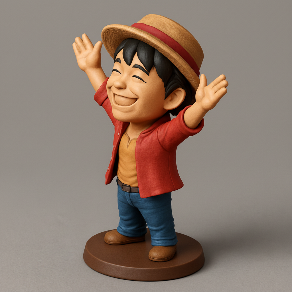 face to 3d model ai-3D portrait printing from photo_Joyful Straw Hat Hero Figurine - Pure Happiness Print