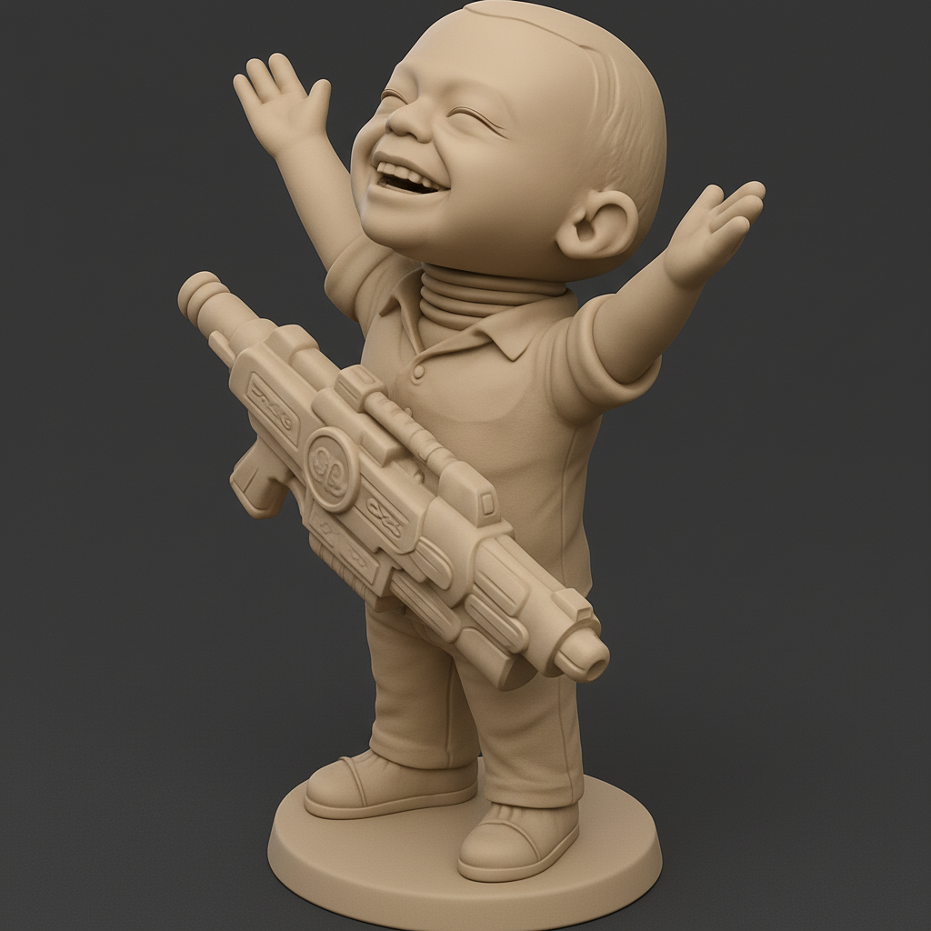 face anatomy 3d model-create 3d face model from photo_Joyful Kid with Blaster Statue - Pure Happiness Print