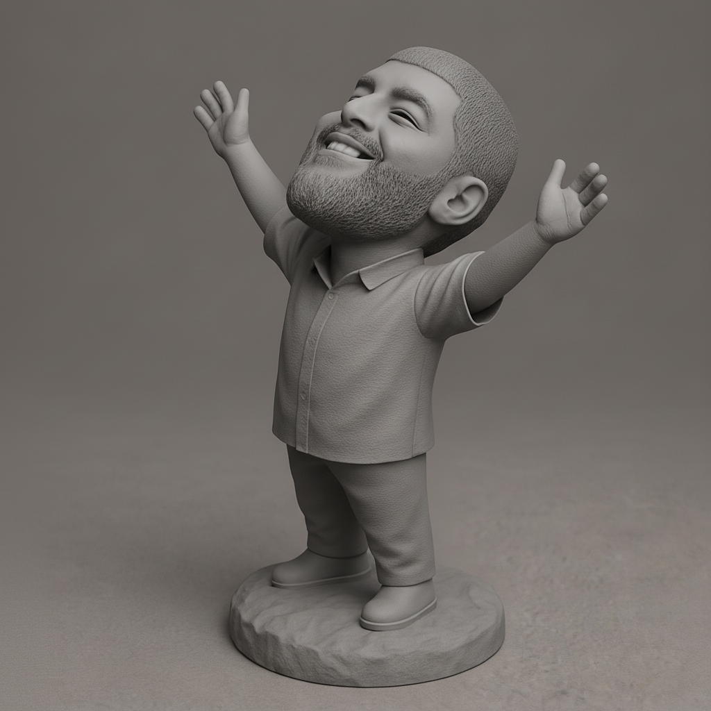 face to 3d model ai-3D portrait printing from photo_Victory Pose Chibi Man - Celebrate Life's Wins!
