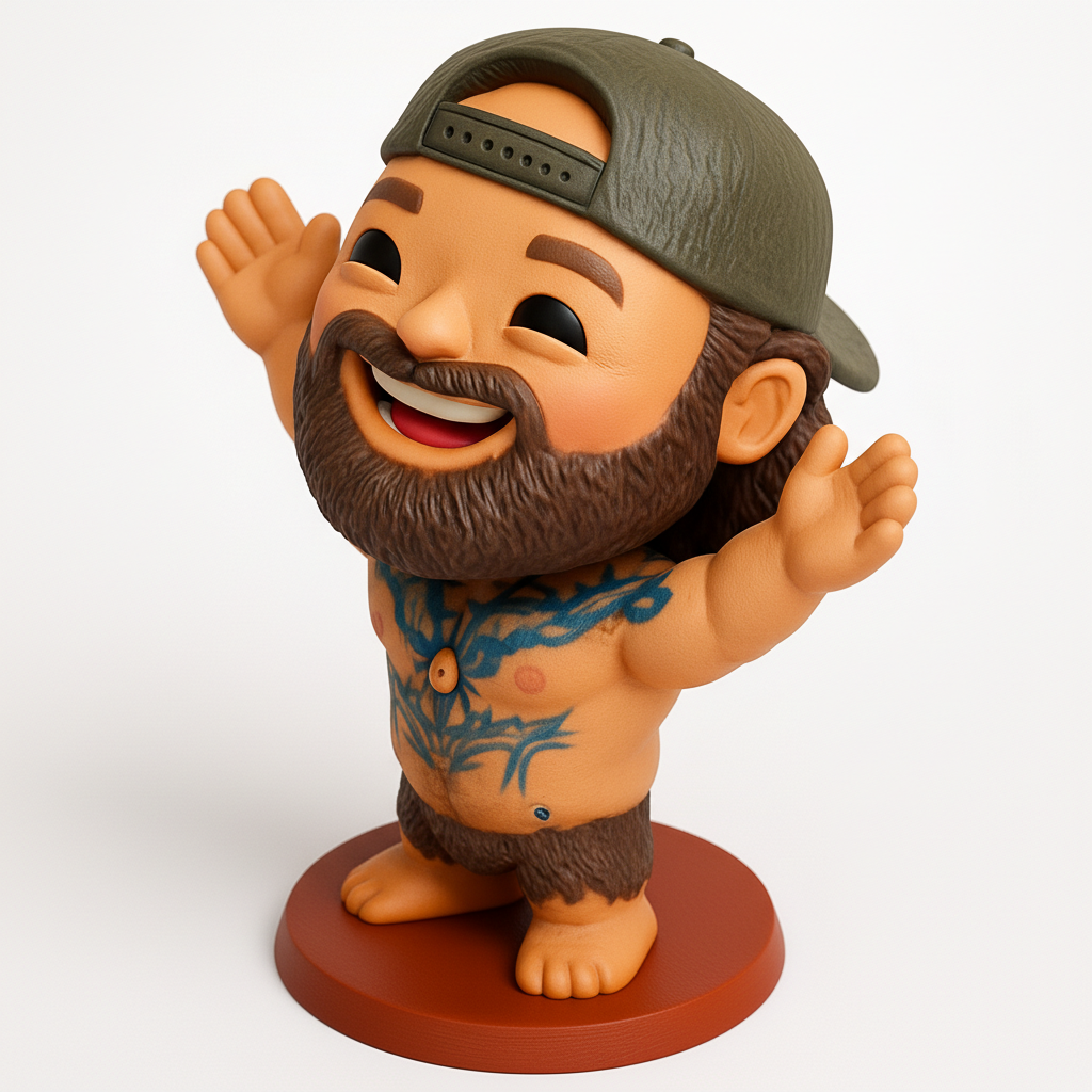 face anatomy 3d model-create 3d face model from photo_Chibi Bearded Adventurer Figurine with Tattoos