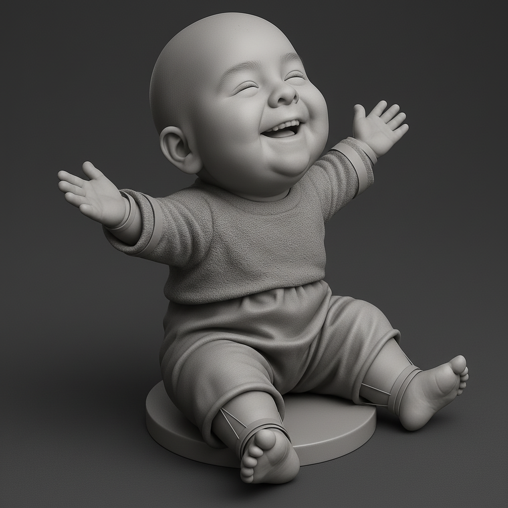 face anatomy 3d model-create 3d face model from photo_Happy Baby Statue: Pure Joy & Open Arms 3D Print