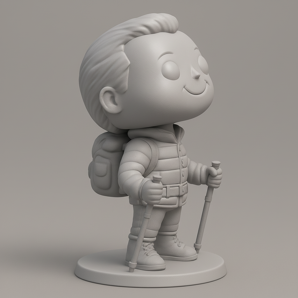face to 3d model ai-3D portrait printing from photo_Smiling Hiker Figurine: Your Desk's New Adventure Pal