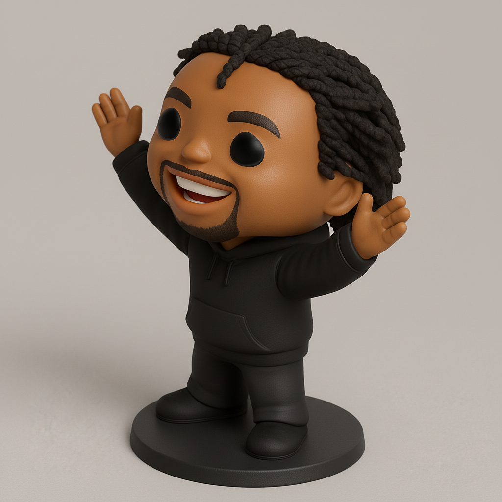 face to 3d model ai-3D portrait printing from photo_Smiling Dreadlock Character Funko-Style Figurine