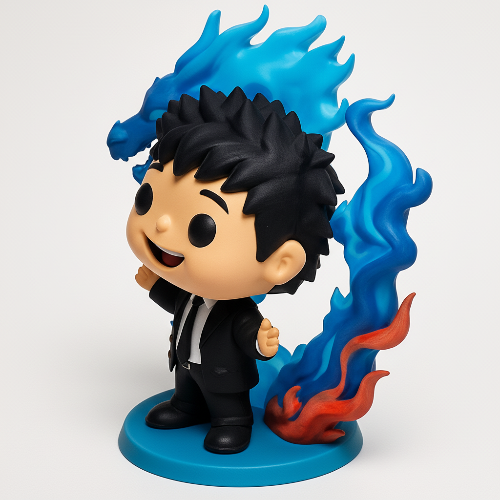 face to 3d model ai-3D portrait printing from photo_Dynamic Funko Pop Style Figure: Suit Guy & Dragon Flame