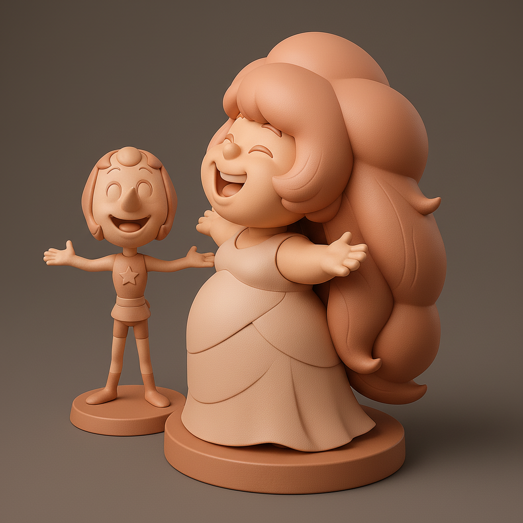 face anatomy 3d model-create 3d face model from photo_Charming Cartoon Duo: Joyful Characters