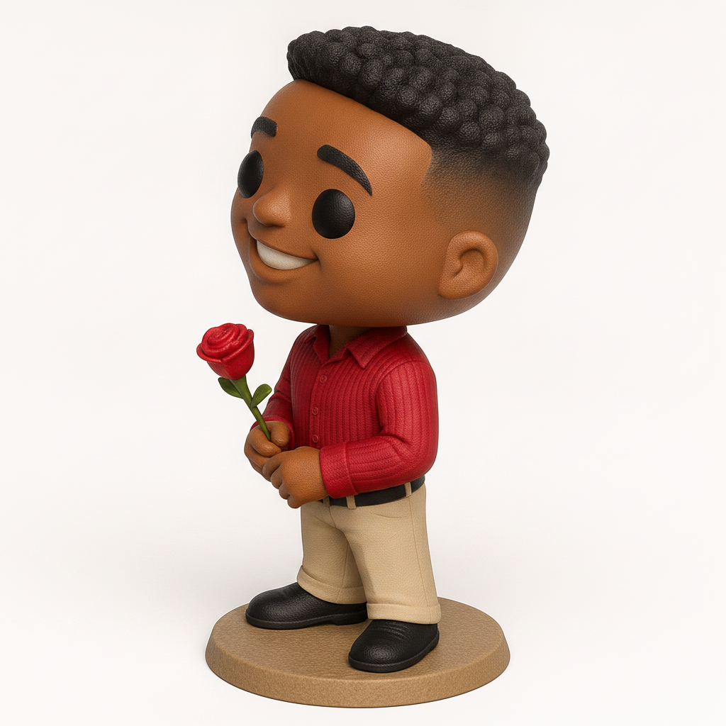face to 3d model ai-3D portrait printing from photo_Smiling Chibi Figurine with Rose - Romantic 3D Print Gift
