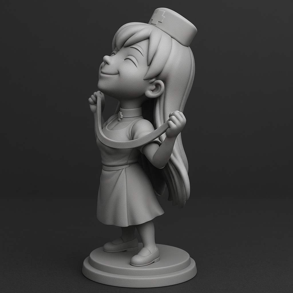 face anatomy 3d model-create 3d face model from photo_Cheerful Nurse Figurine for 3D Printing