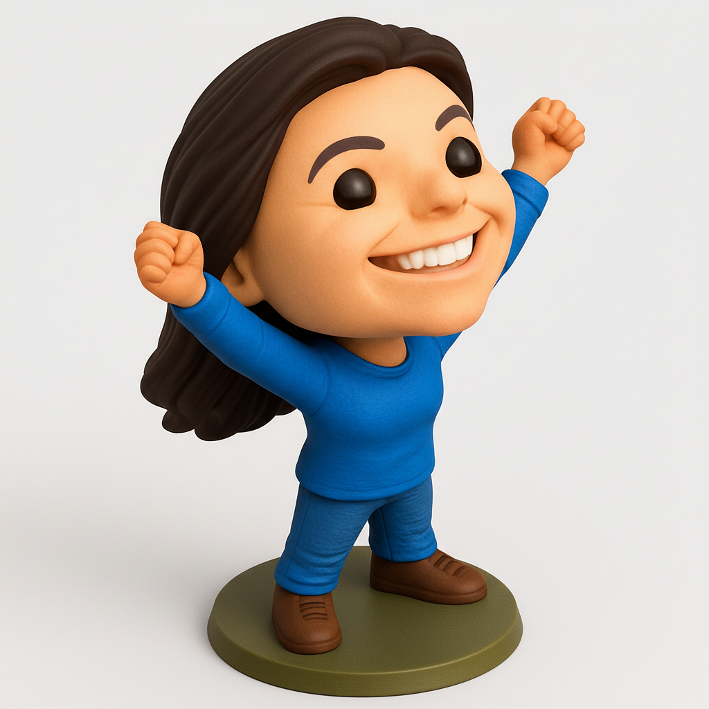 face to 3d model ai-3D portrait printing from photo_Joyful Victory Pose Chibi Figurine - Celebrate Success!