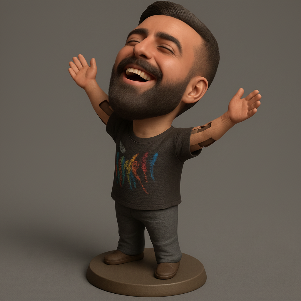 face anatomy 3d model-create 3d face model from photo_Exuberant Bearded Chibi Figurine - Pure Joy Print!