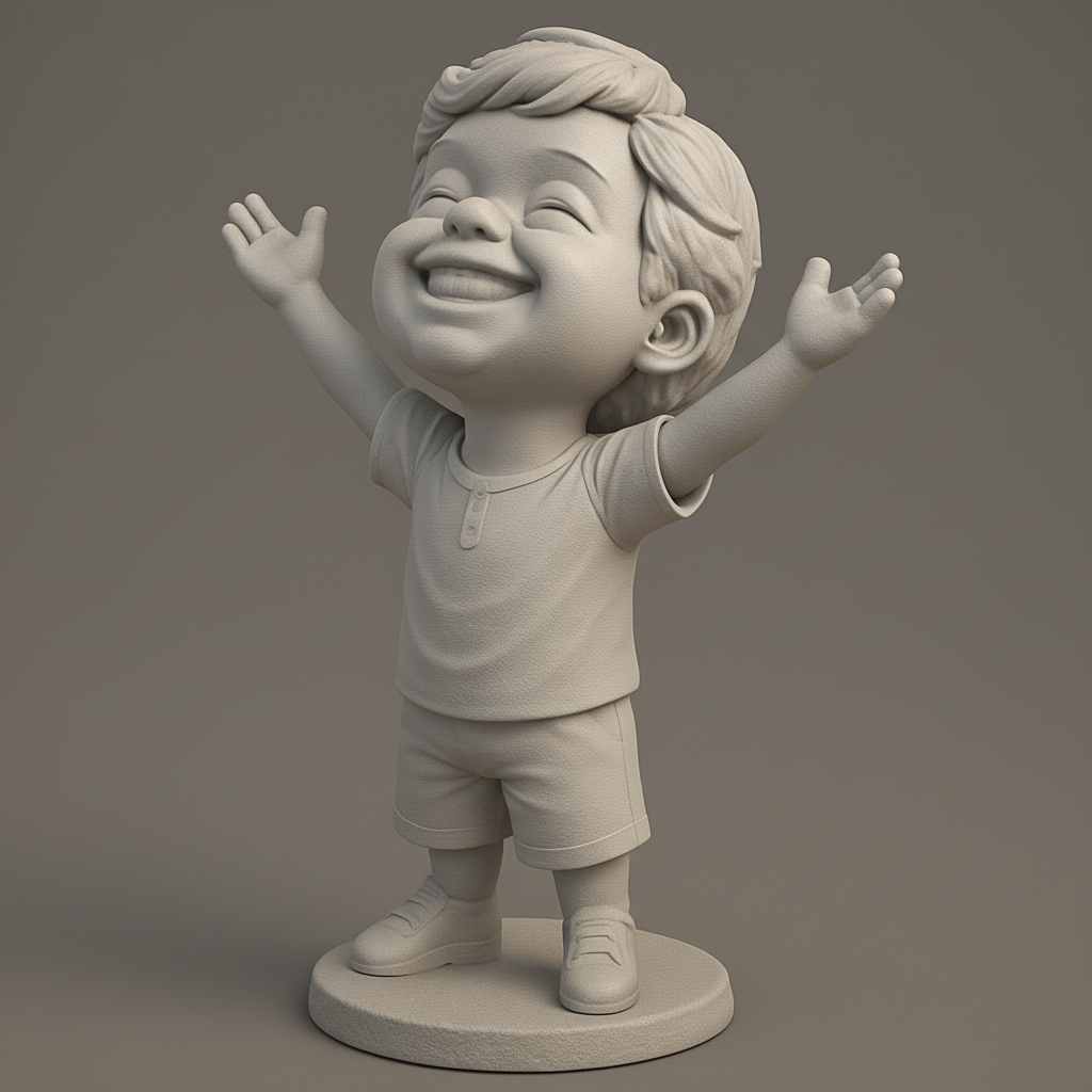 face anatomy 3d model-create 3d face model from photo_Embrace Joy: Happy Child Hugging Figurine 3D Print