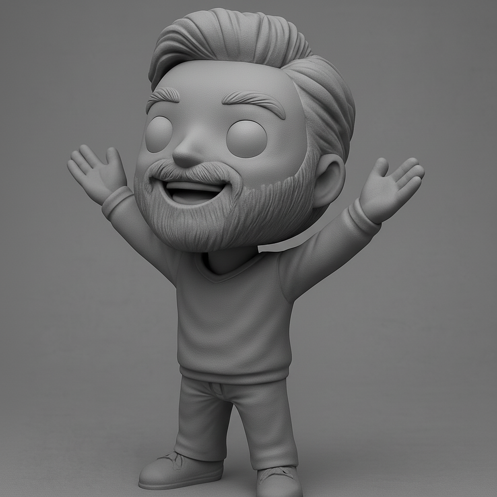 face anatomy 3d model-create 3d face model from photo_Joyful Bearded Chibi Figurine 3D Print