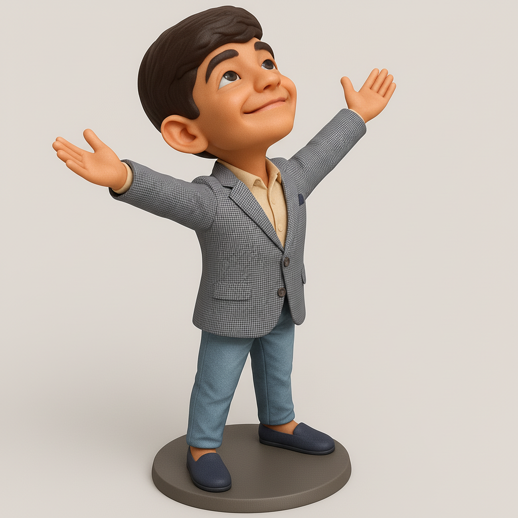 silhouette 3d printer maker-3d portrait printing_Cheerful Boy Figurine with Spread Arms