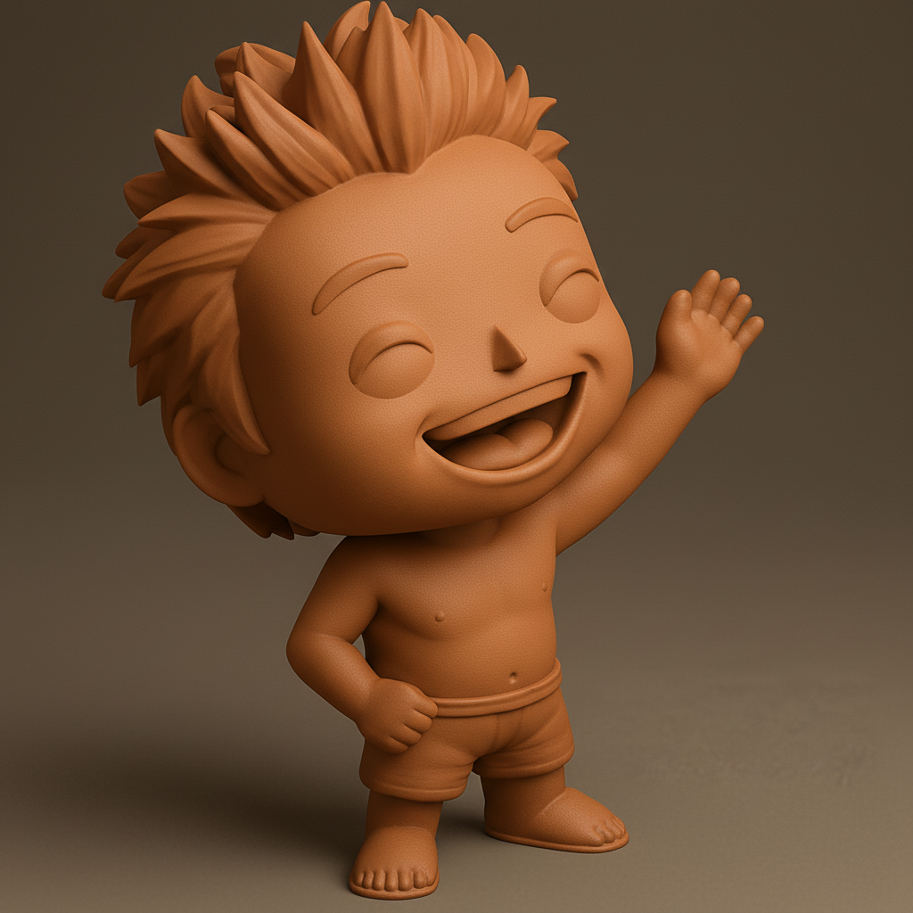 face to 3d model ai-3D portrait printing from photo_Chibi Joy: Happy Waving Boy Collectible Figure