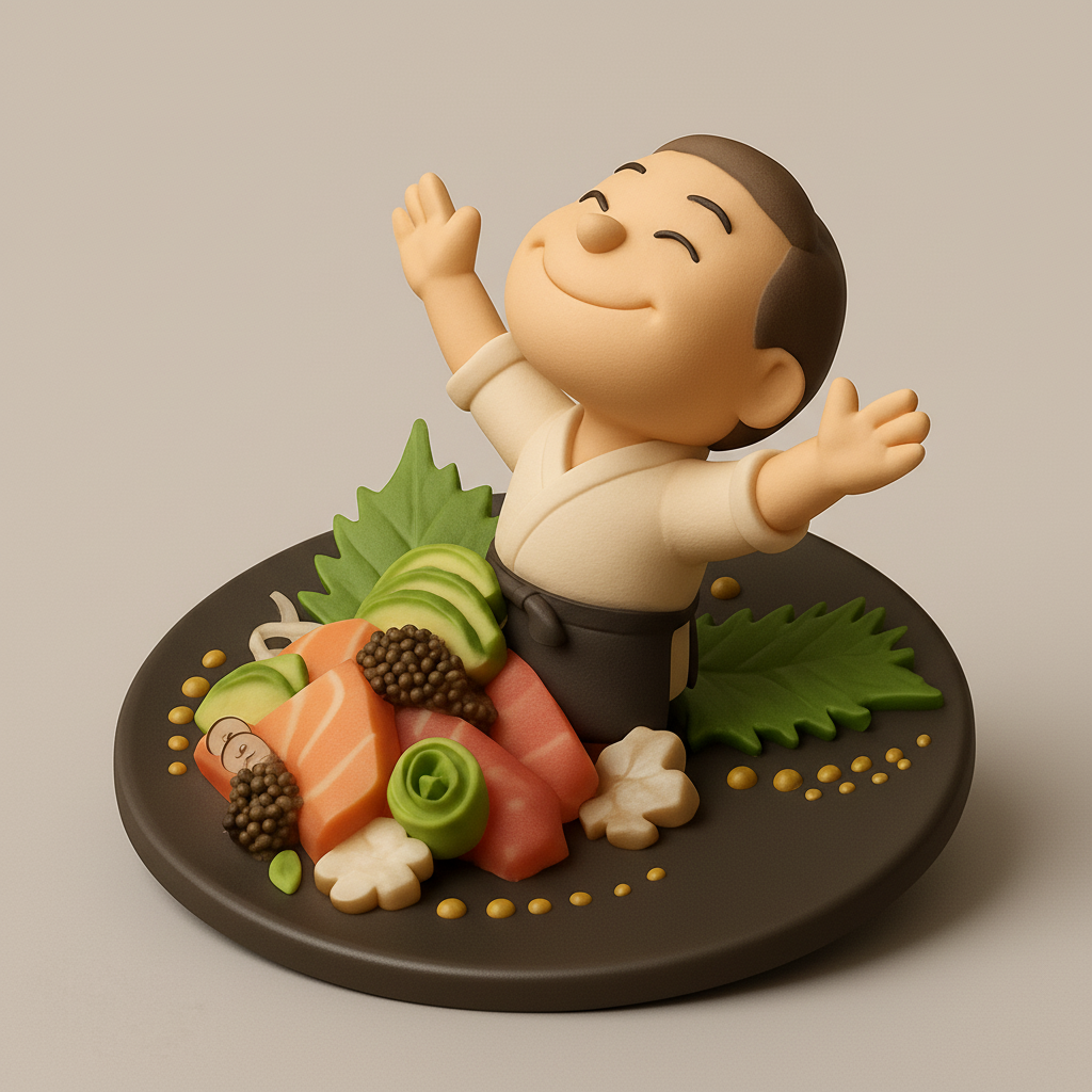 face to 3d model ai-3D portrait printing from photo_Happy Sushi Chef & Sashimi Platter Display Model