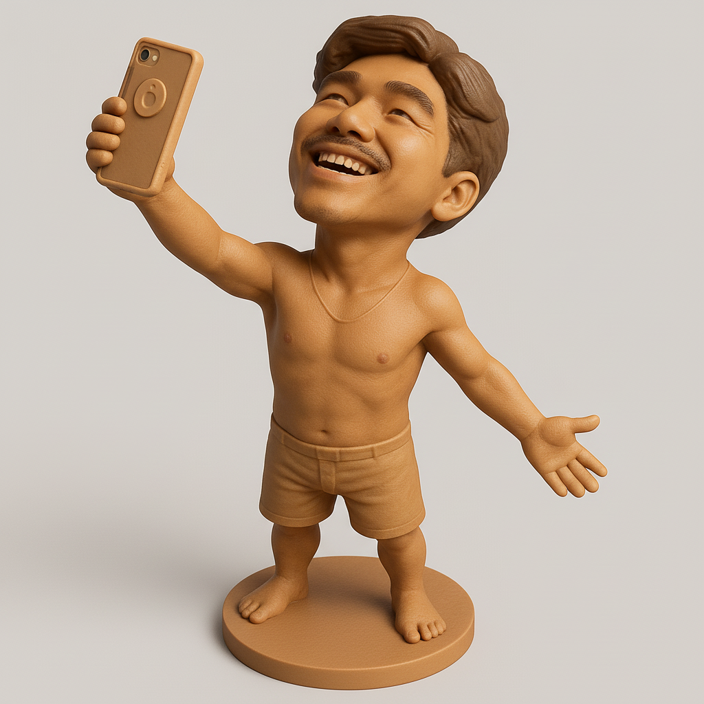 silhouette 3d printer maker-3d portrait printing_Smiling Selfie Bobblehead: Embrace Joyful Moments