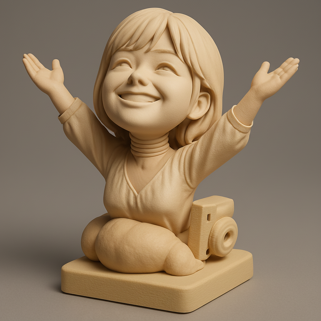 face to 3d model ai-3D portrait printing from photo_Celebrate Joy: Happy Girl Photographer Bust