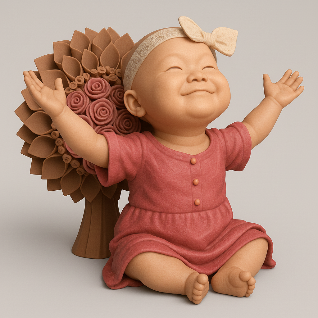 face anatomy 3d model-create 3d face model from photo_Adorable Cheerful Baby Figurine with Flowers