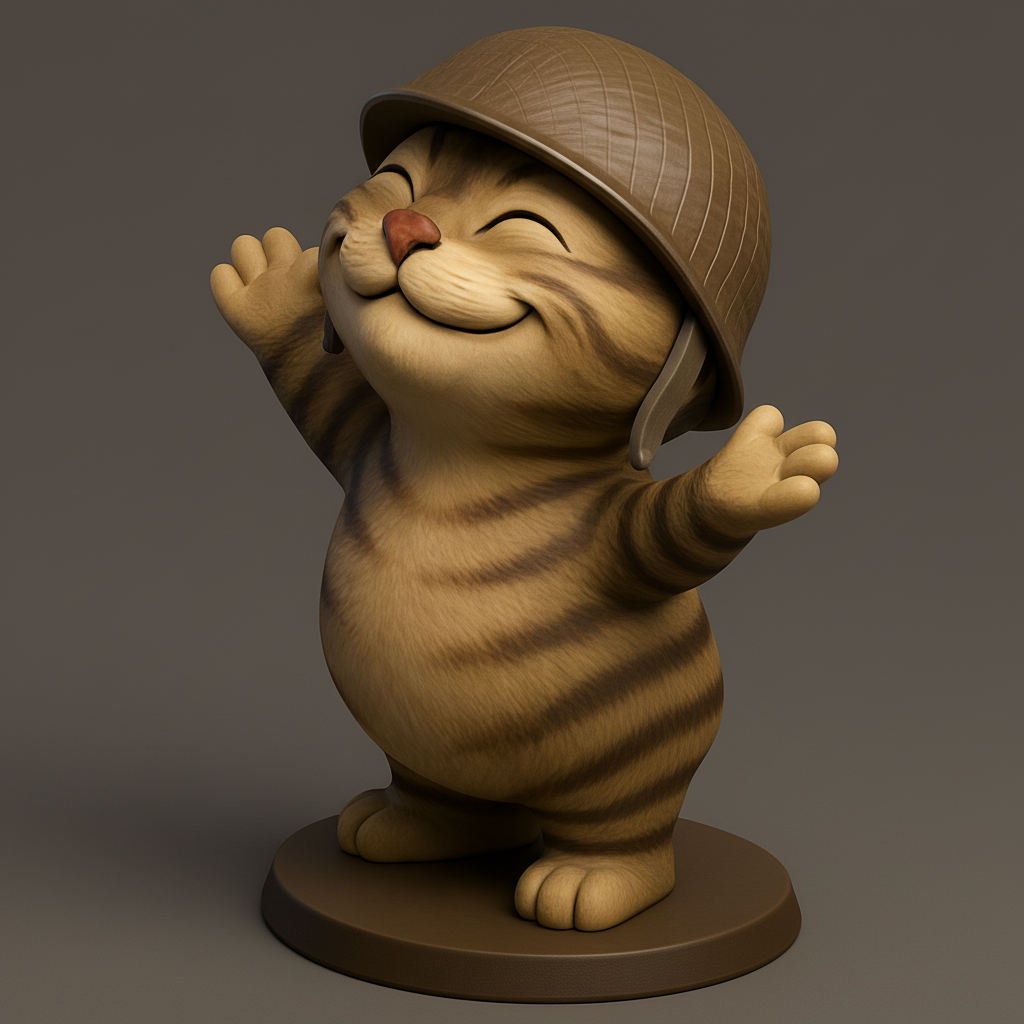 face to 3d model ai-3D portrait printing from photo_Joyful Cat Soldier Figurine - Print & Smile!