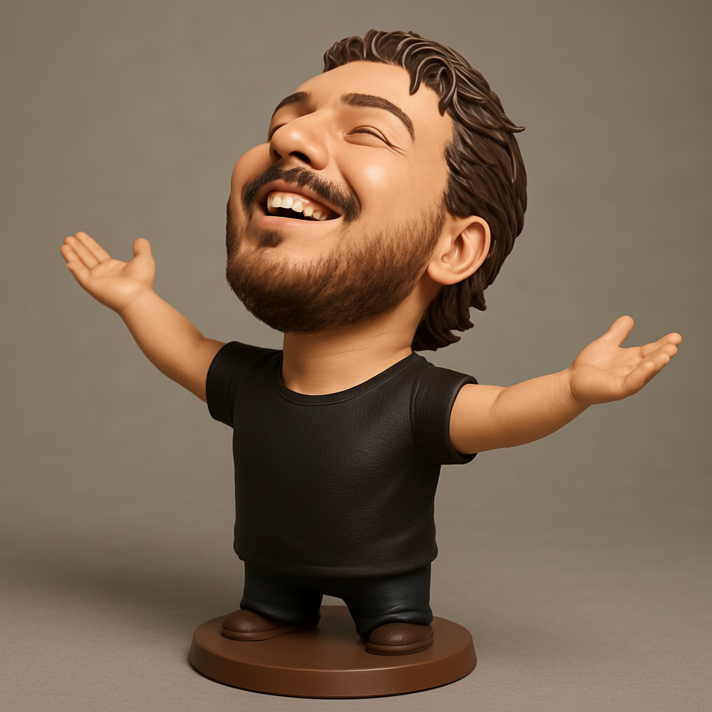 face anatomy 3d model-create 3d face model from photo_Embrace Joy: Happy Man Bobblehead Figurine