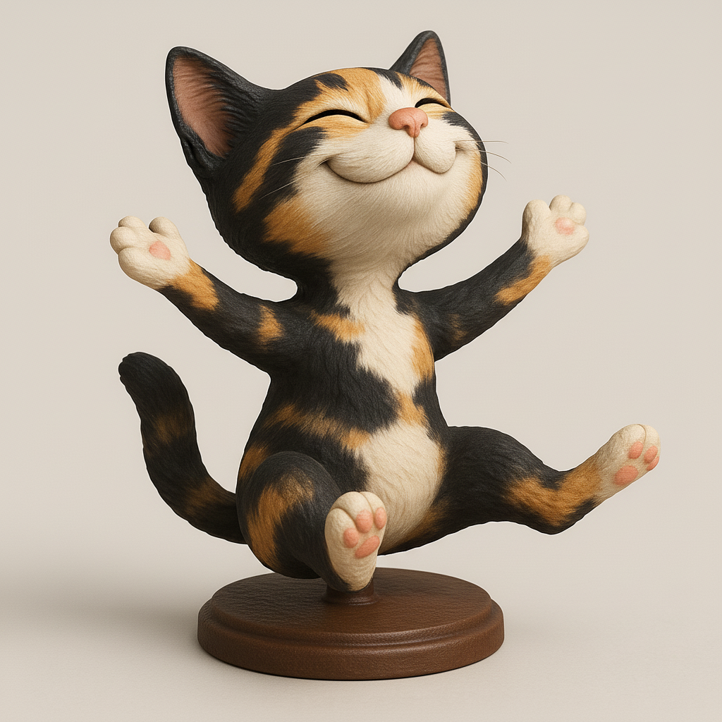 silhouette 3d printer maker-3d portrait printing_Joyful Cat Figurine for 3D Printing