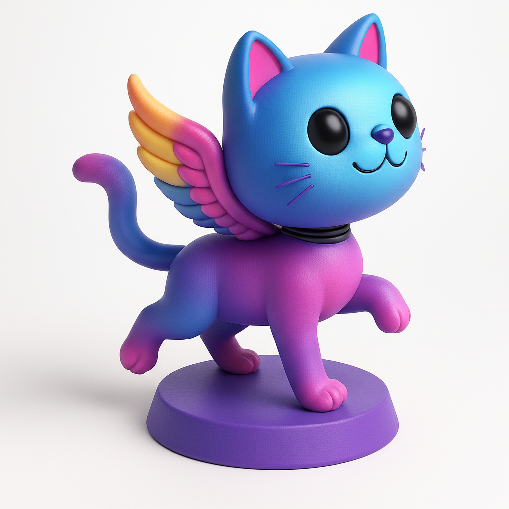face to 3d model ai-3D portrait printing from photo_Cute Winged Cat Figurine - Vibrant Rainbow Decor