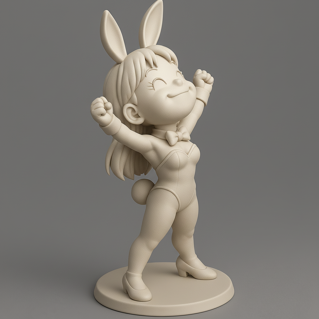 silhouette 3d printer maker-3d portrait printing_Cheerful Bunny Girl Figurine for Printing