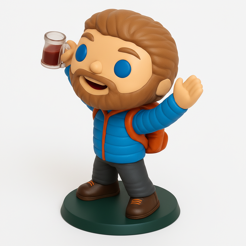 face to 3d model ai-3D portrait printing from photo_Trailblazer's Toast: Bearded Hiker Funko Style Figurine